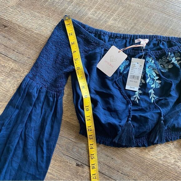 PacSun Off Shoulder Top Crop Festival Embroidered Tassel NEW Stretchy - Picture 11 of 13